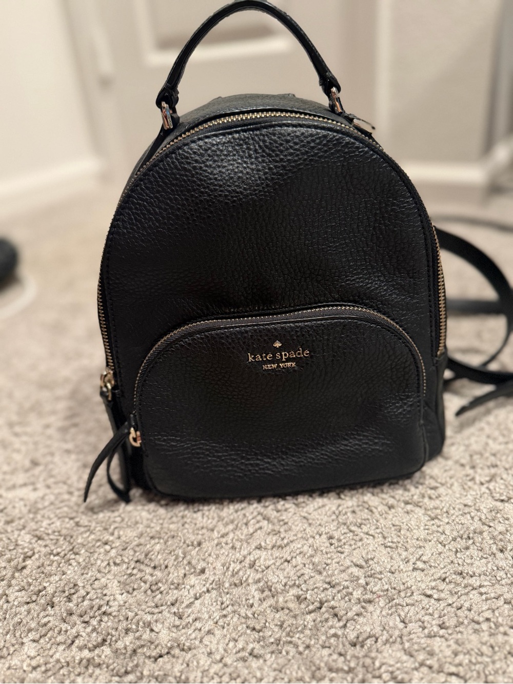 kate spade Black Pebbled Leather Jackson Mini Backpack with Gold Hardware
